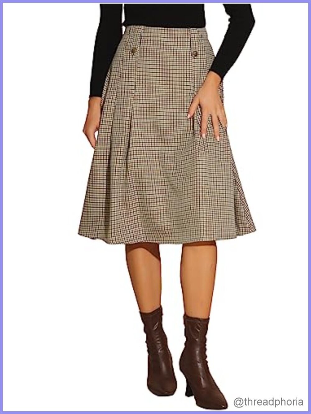 Vintage Plaid High Waist Pleated A-Line Midi Skirt